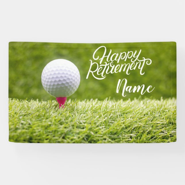 Banderoles Golf heureux retraite avec boule sur vert (Horizontal)