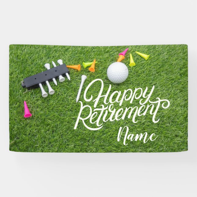 Banderoles Golf heureux retraite avec boule sur vert (Horizontal)