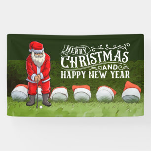 Banderoles Golf Joyeux Noël Père Noël sur vert amusant