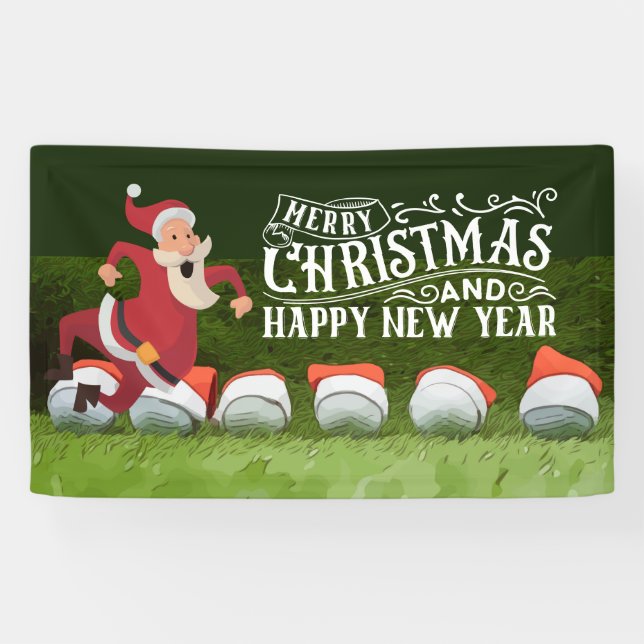 Banderoles Golf Joyeux Noël Père Noël sur vert amusant (Horizontal)