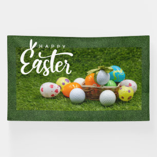 Banderoles Golf Pâques avec des boules et des oeufs pour golf