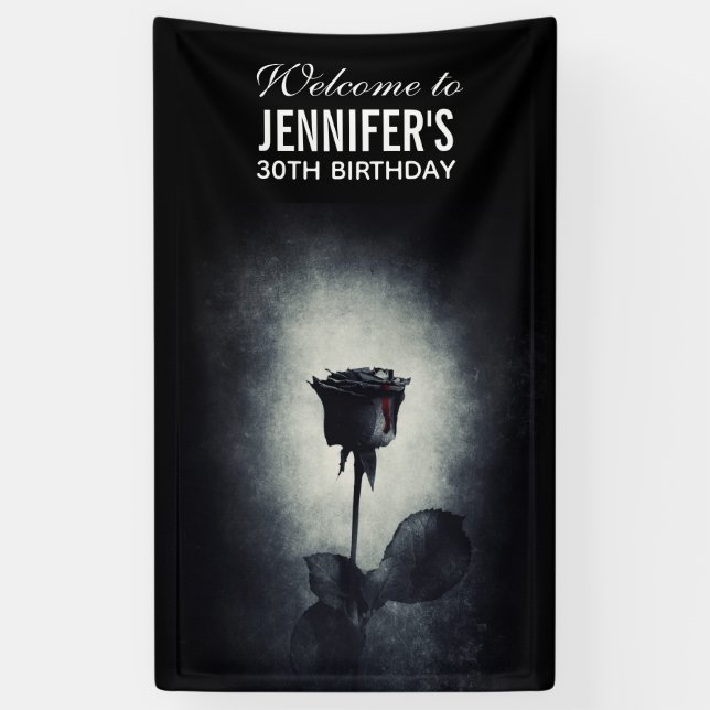 Banderoles Goth Rose noir goutte de sang Macabre Anniversaire (Vertical)