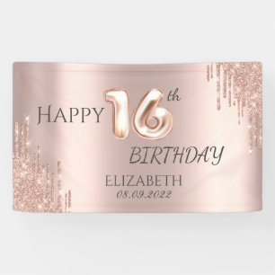 Banderoles Gouttes de Paillettes Rose Doré Élégant pour 16ème