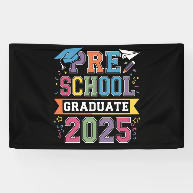Banderoles Graduate préscolaire 2025 Graduation Pré K School (Horizontal)