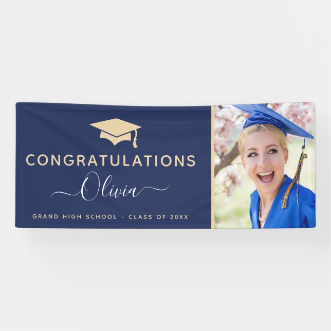 Banderoles Graduation 2022 Marine Blue Gold High School Colle (Horizontal)