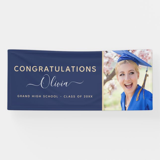 Banderoles Graduation 2022 Marine Blue Gold High School Colle (Horizontal)