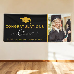 Banderoles Graduation 2025 Black Gold High School College