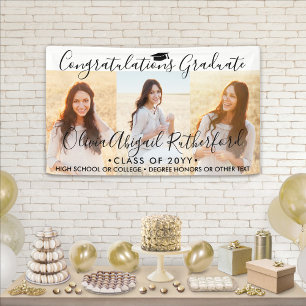 Banderoles Graduation 3 Photo Collage Simple Noir Script