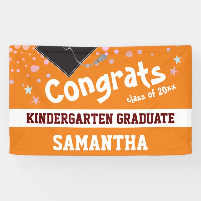 Banderoles Graduation à la maternelle Orange Confetti Photo (Horizontal)