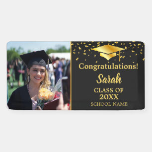 Banderoles Graduation Black & Gold Custom Photo Class Of 2025