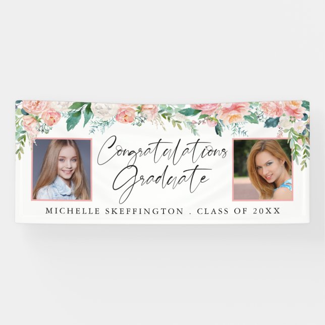 Banderoles Graduation Blush Rose Floral Script manuscrit (Horizontal)
