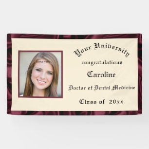 Banderoles Graduation Burgundy Satin Bordure Ajouter photo