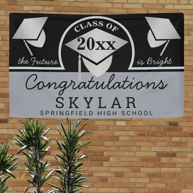 Banderoles Graduation Cap Argent Fun Fun Félicitations Fête (Créateur téléchargé)