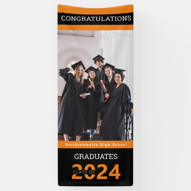 Banderoles Graduation Classe Black Orange Photo Banne (Vertical)