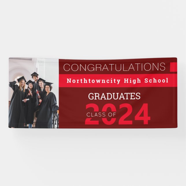 Banderoles Graduation Classe Burgundy Rouge Photo Graduation (Horizontal)