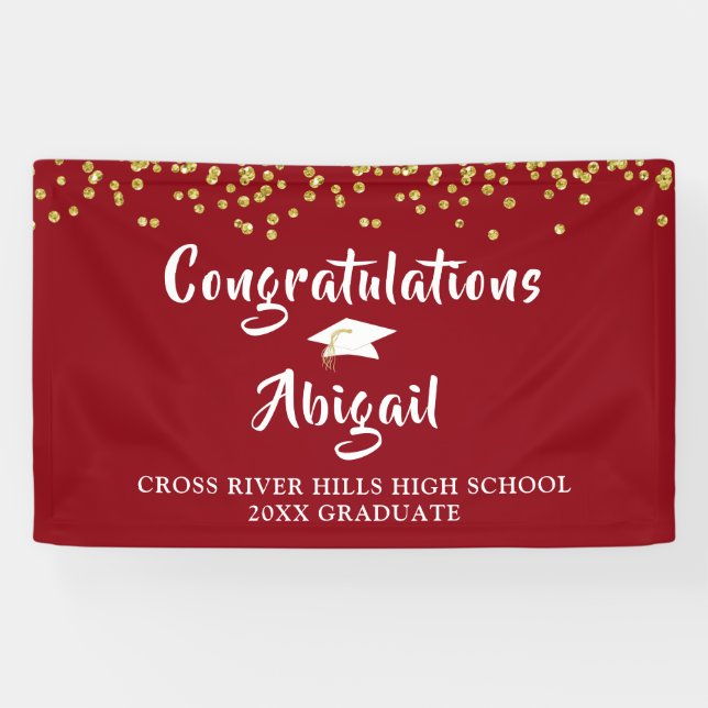 Banderoles Graduation Confetti Brush Script Red Gold (Horizontal)