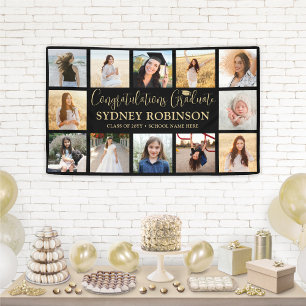 Banderoles Graduation Congrats 12 Photo Collage Black & Gold