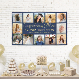 Banderoles Graduation Congrats 12 Photo Collage Marine et or