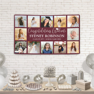 Banderoles Graduation Congrats 12 Photo Collage Maroon