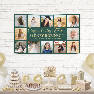 Banderoles Graduation Congrats 12 Photo Collage Vert & Or