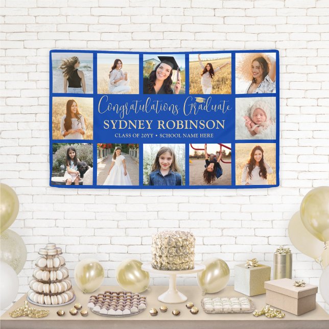Banderoles Graduation Congrats Photo Collage Royal Blue Gold (Créateur téléchargé)