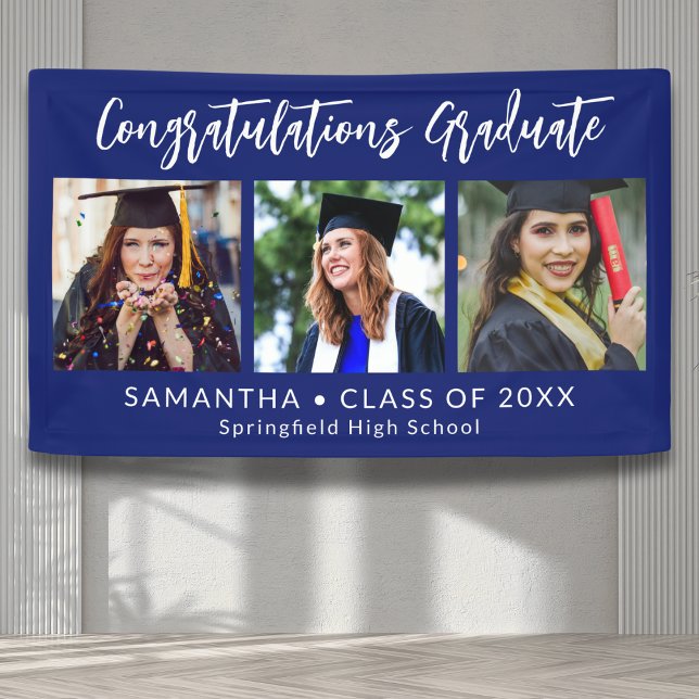 Banderoles Graduation Congratulations Graduate 3 Photo Blue (Créateur téléchargé)