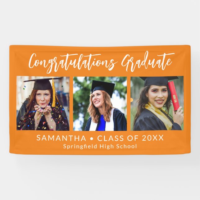 Banderoles Graduation Congratulations Graduate 3 Photo Orange (Horizontal)
