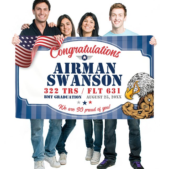 Banderoles Graduation de la Force aérienne 322 TRS Eagles Mas (322 TRS Eagles Mascot US Air Force BMT Basic Military Training Graduation Vinyl Banner, Proud Mom)