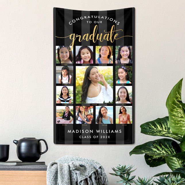 Banderoles Graduation d'or noir K-12 Collage photo Script (Créateur téléchargé)
