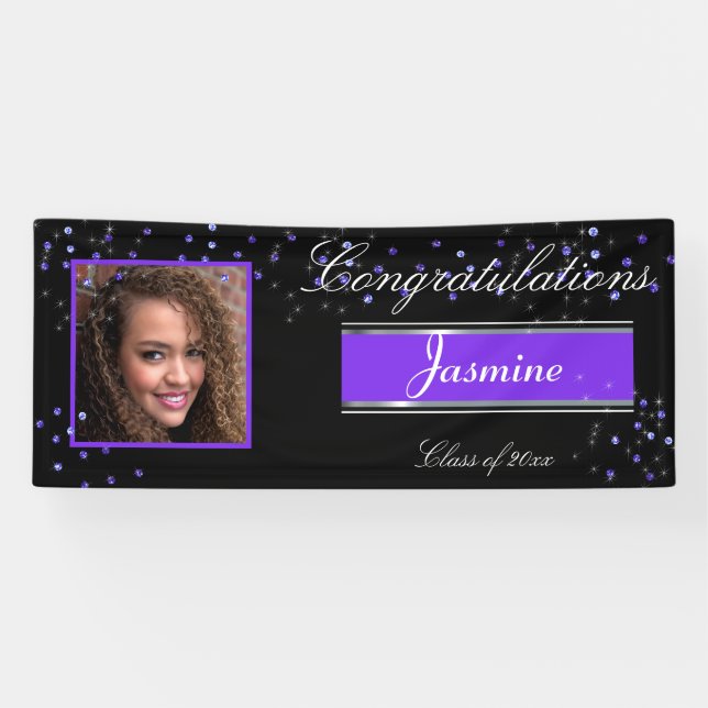 Banderoles Graduation Élégante Purple Sapphires Félicitations (Horizontal)