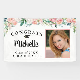 Banderoles Graduation Floral Rose Gold Script Photo