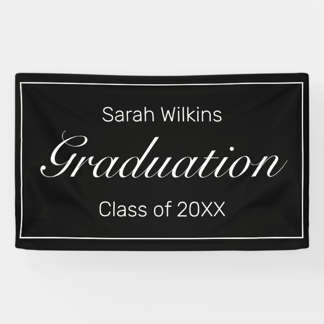 Banderoles Graduation Moderne Minimaliste Noir Blanc (Horizontal)