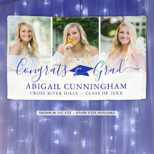 Banderoles Graduation moderne Royal Blue Script 3 Photos