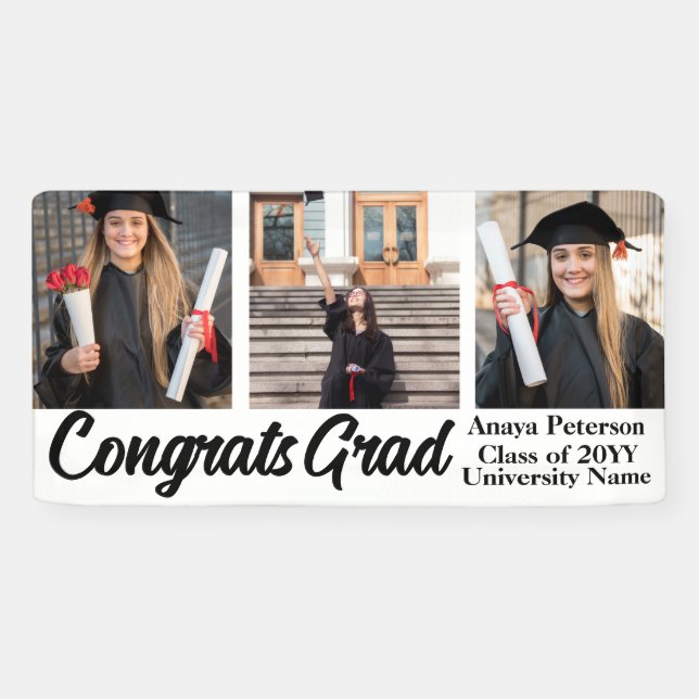 Banderoles Graduation moderne Script 3 Photos Collage (Horizontal)