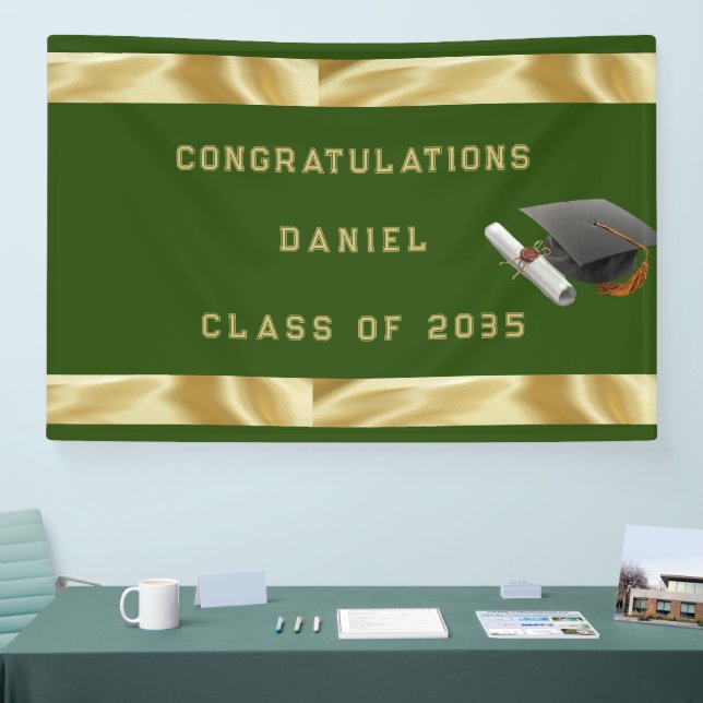 Banderoles Graduation Mortier Commission Vert et Or (Salon professionnel)