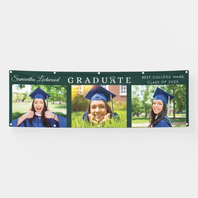 Banderoles Graduation Multi Photo Elegant 2025 Green Party (Horizontal)