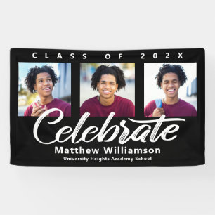 Banderoles Graduation Noire 3 Photo Gras Blanc Script Minimal