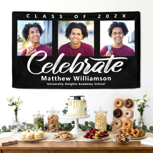 Banderoles Graduation Noire 3 Photo Gras Blanc Script Minimal