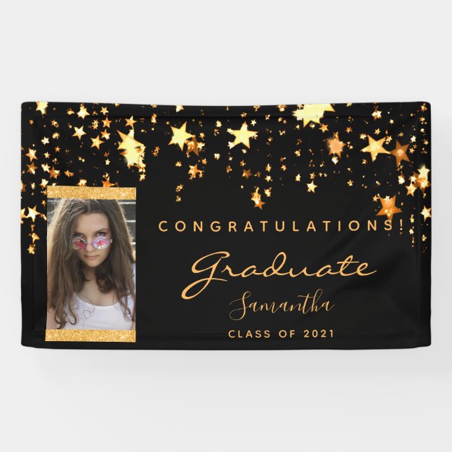 Banderoles Graduation party photo noir or stars 2025 (Horizontal)