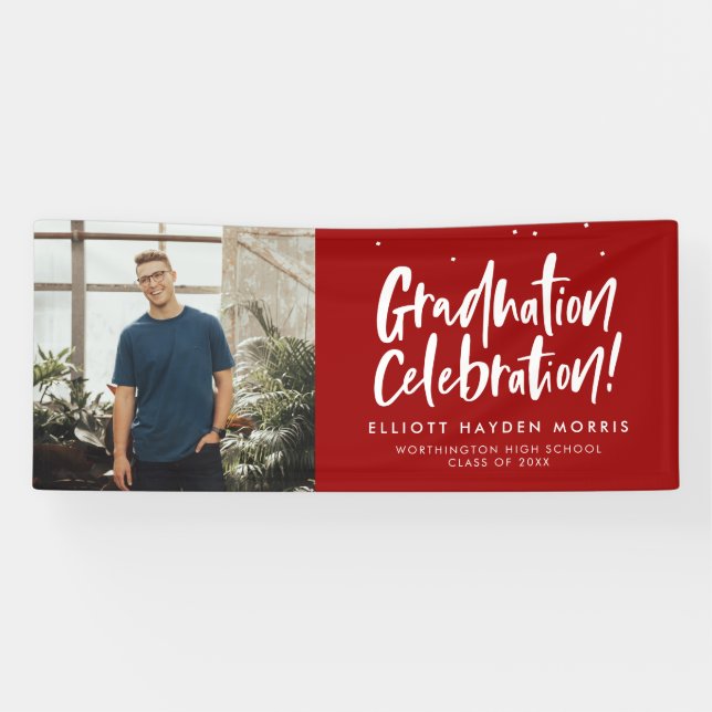 Banderoles Graduation party une photo amusant rouge (Horizontal)