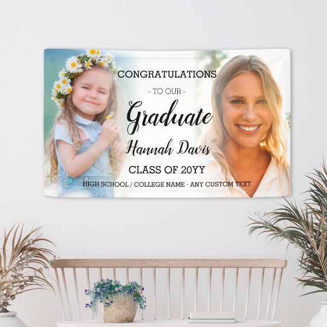 Banderoles Graduation personnalisée Photo Collage Script Call (Custom Graduation Photo Collage Script Calligraphy Banner
)