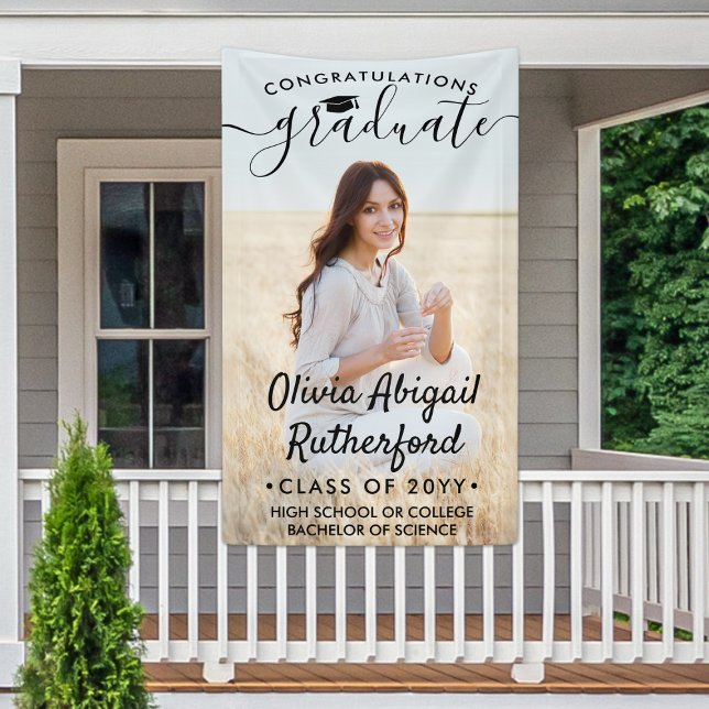 Banderoles Graduation Photo & Elegant Black Script Classe Ann (Créateur téléchargé)
