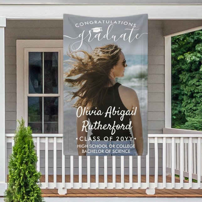Banderoles Graduation Photo & Elegant White Script Classe Ann (Créateur téléchargé)