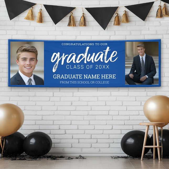 Banderoles Graduation Photos Diplômé avec Royal Blue Virtual (Custom Graduation Banner with 2 Photos)