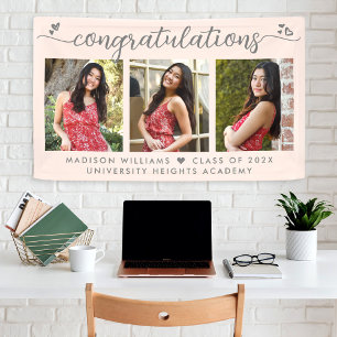 Banderoles Graduation rose pâle 3 Photo Moderne Coeurs Script