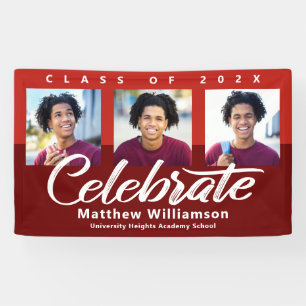 Banderoles Graduation rouge 3 Photo Bold Script moderne minim