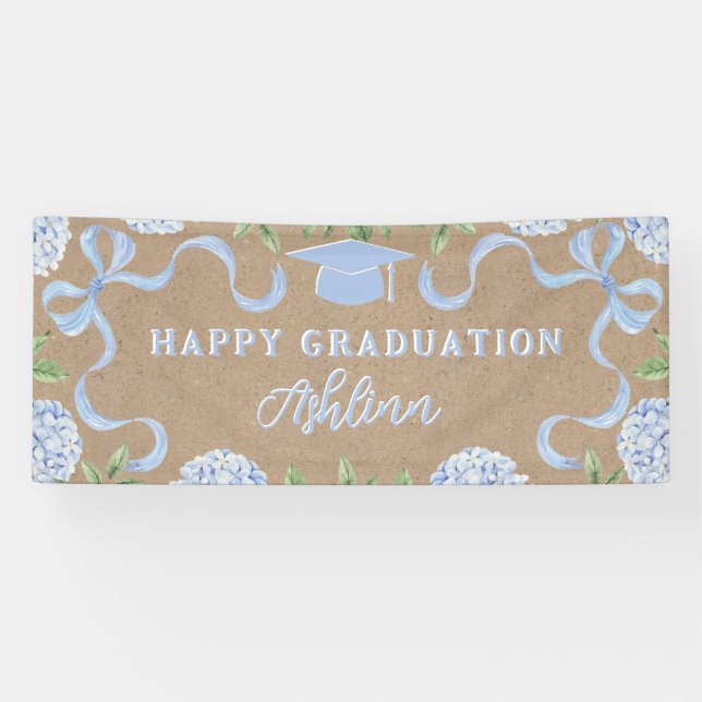 Banderoles Graduation Sign, Kraft Colored Blue Hydrangea (Horizontal)