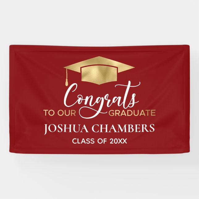 Banderoles Graduation simple moderne Red Gold (Horizontal)