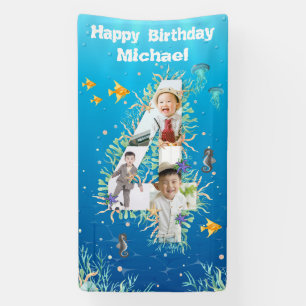 Banderoles Grand 4ème anniversaire sous la mer Collage photo