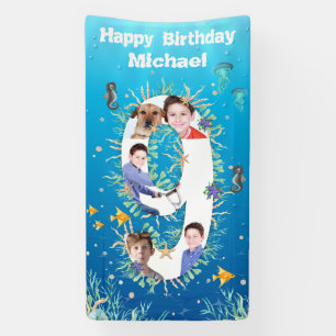 Banderoles Grand 9e anniversaire sous la mer Collage photo